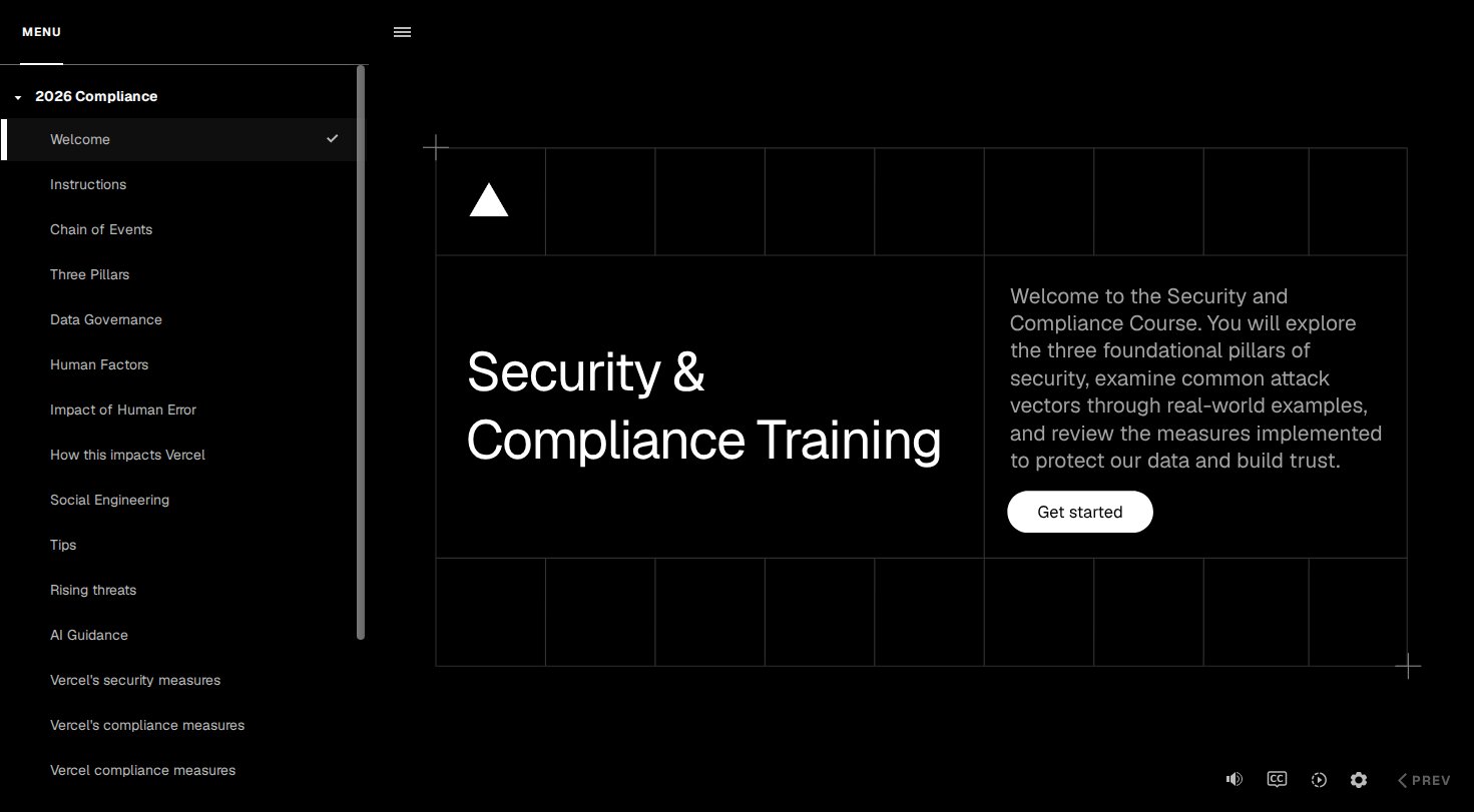 Title slide of the Security & Compliance Training course
